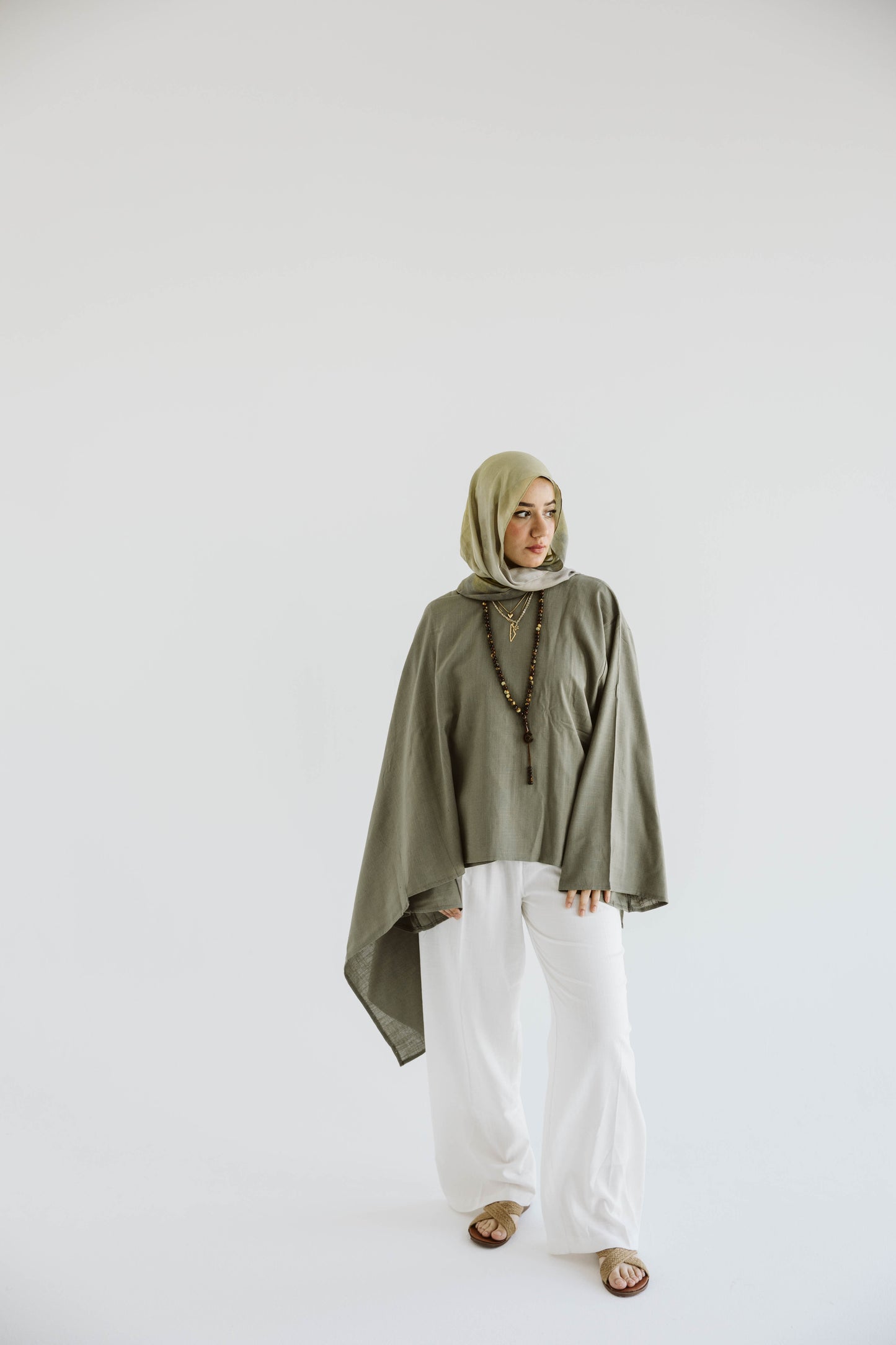 Minimalist Olive Asymmetrical Cape Top