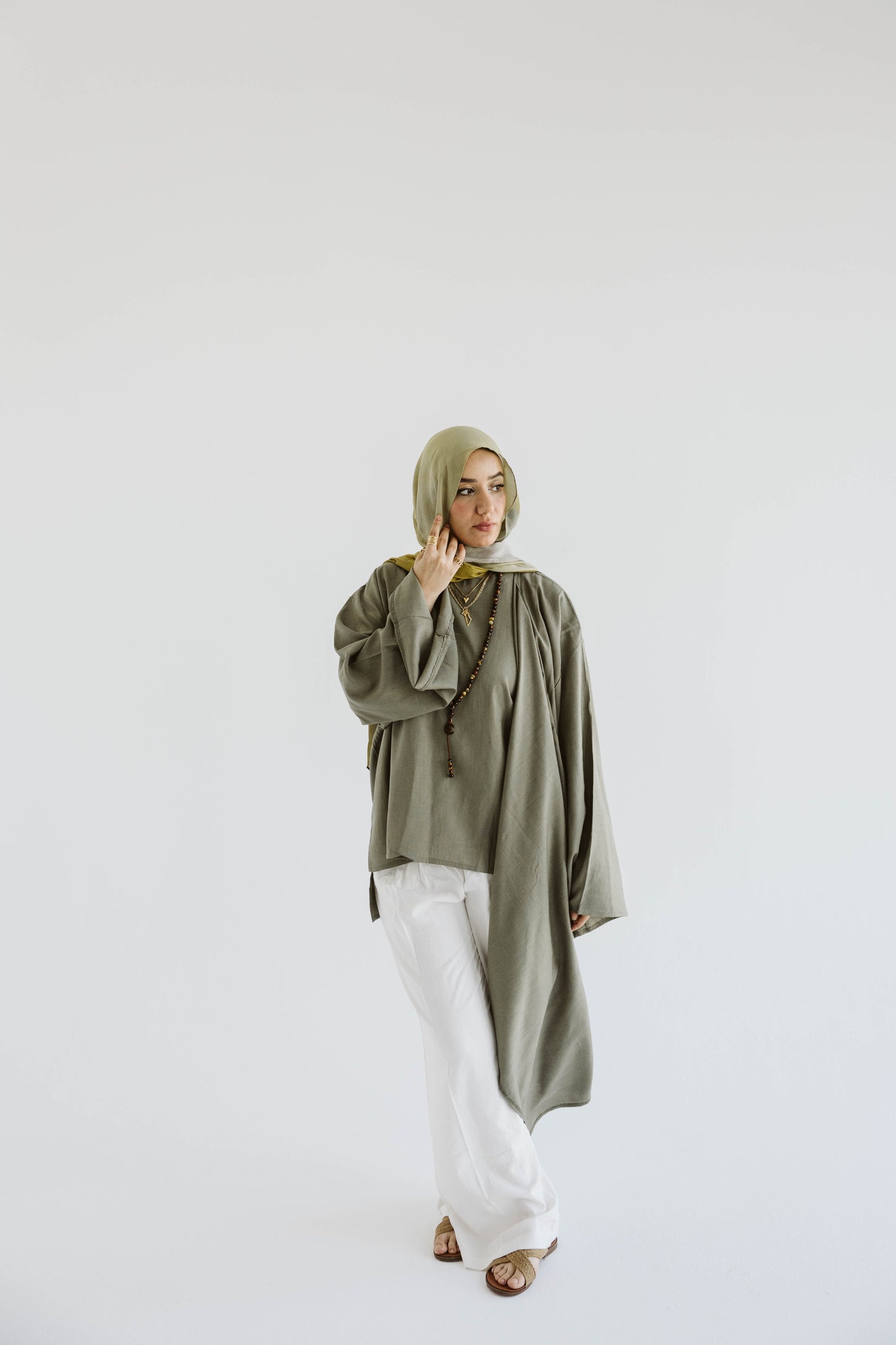Minimalist Olive Asymmetrical Cape Top