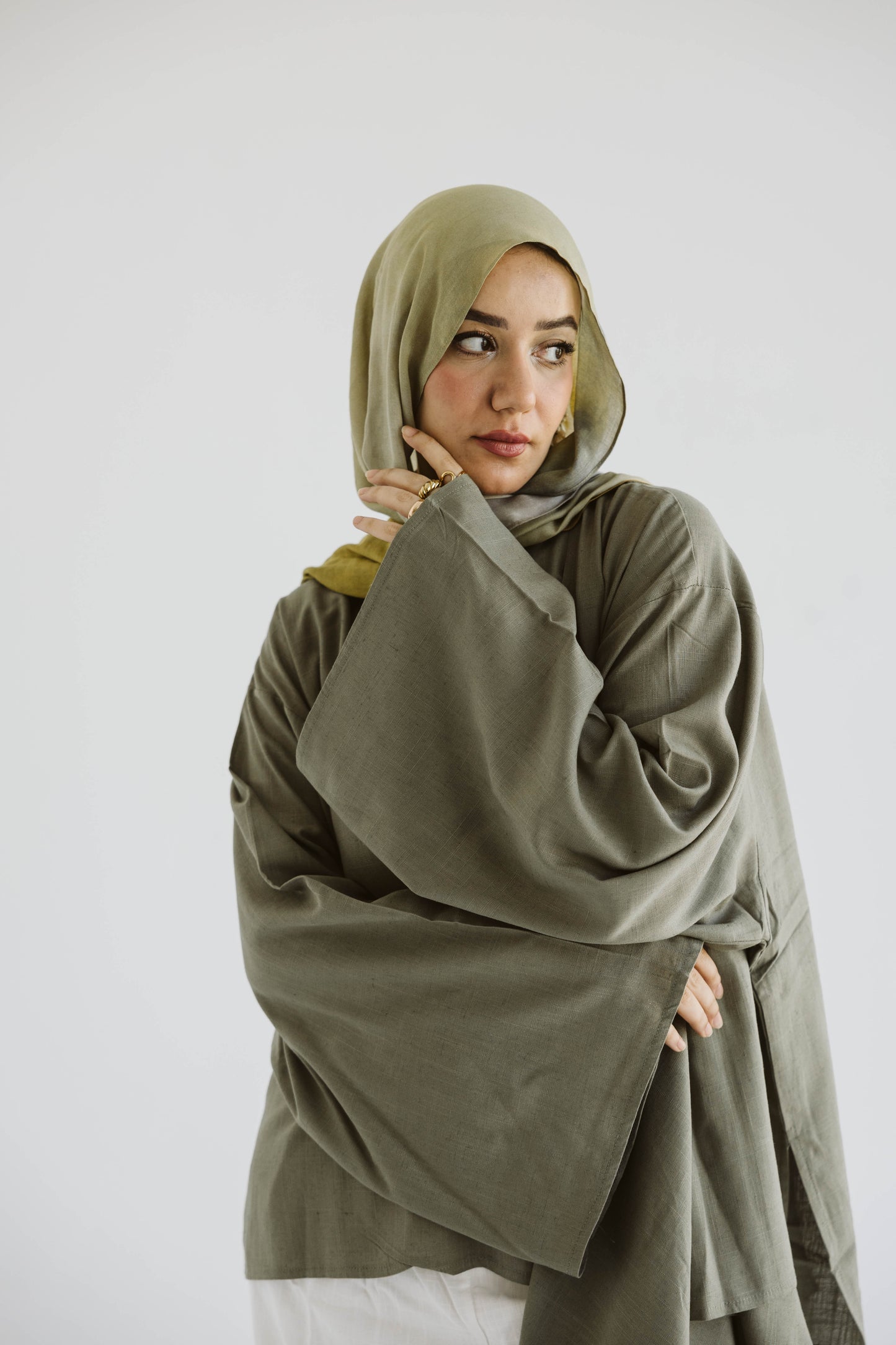 Minimalist Olive Asymmetrical Cape Top