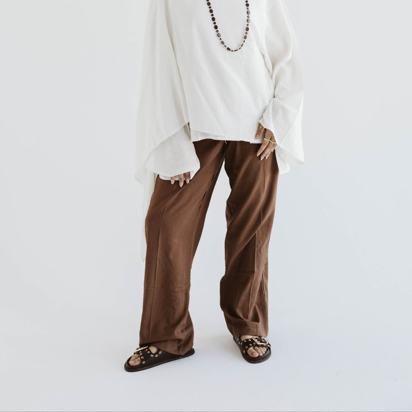Linen Wide-Leg Pant in Rich Brown
