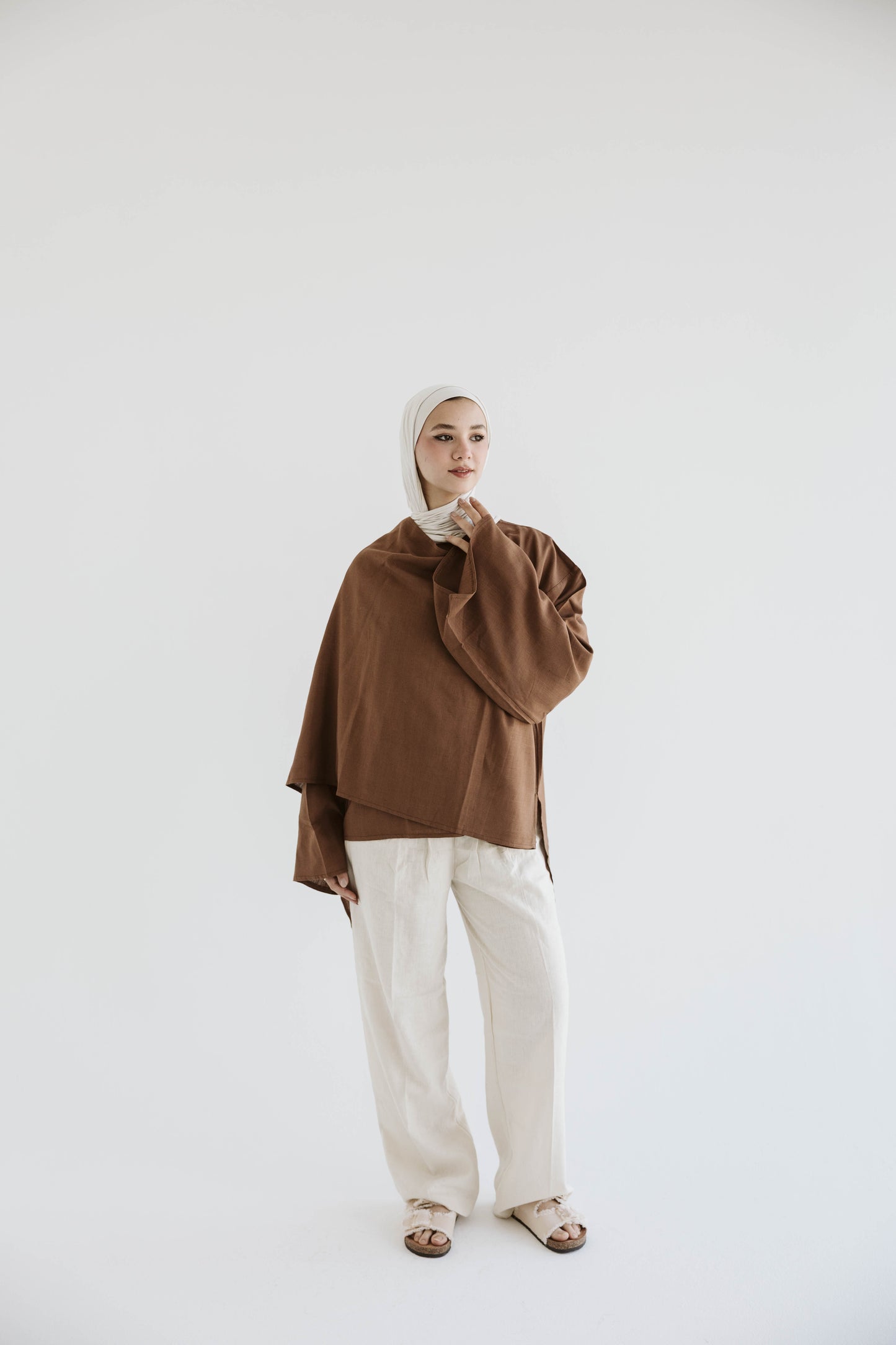 Minimalist Brown Asymmetrical Cape Top