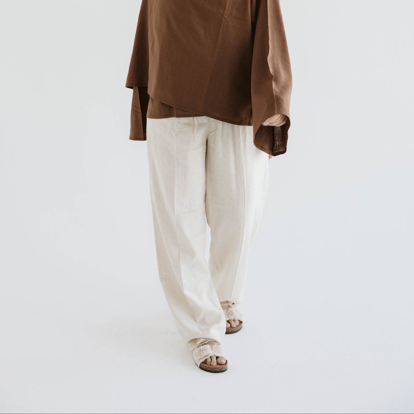 Pure Linen Beige Wide-Leg Pant