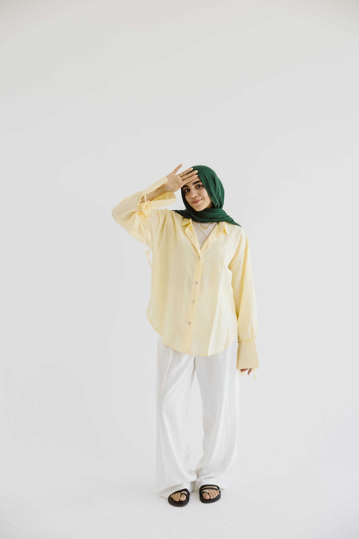 Oversized Linen Shirt with Back Tie – Light Yellow
