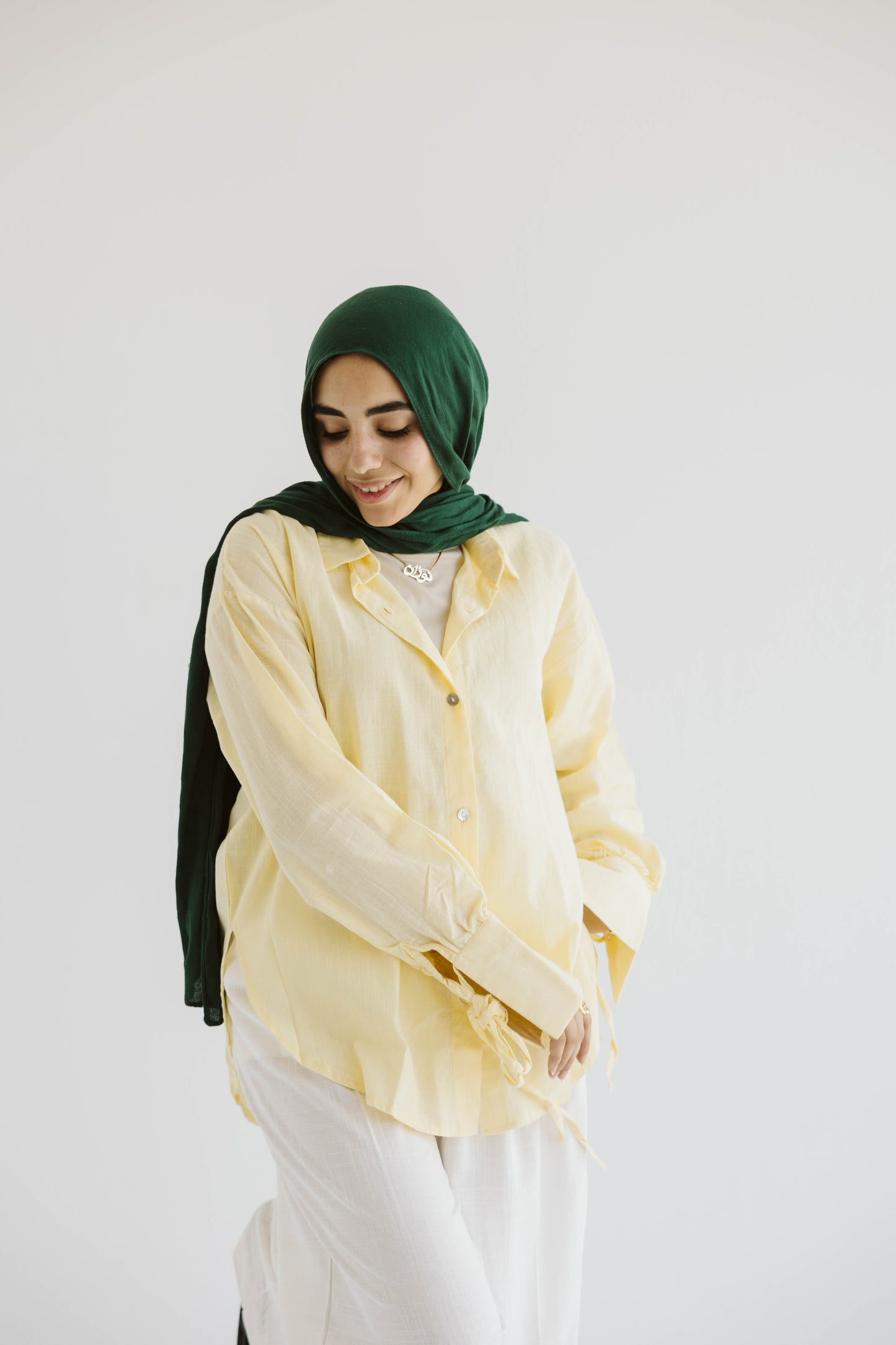Oversized Linen Shirt with Back Tie – Light Yellow