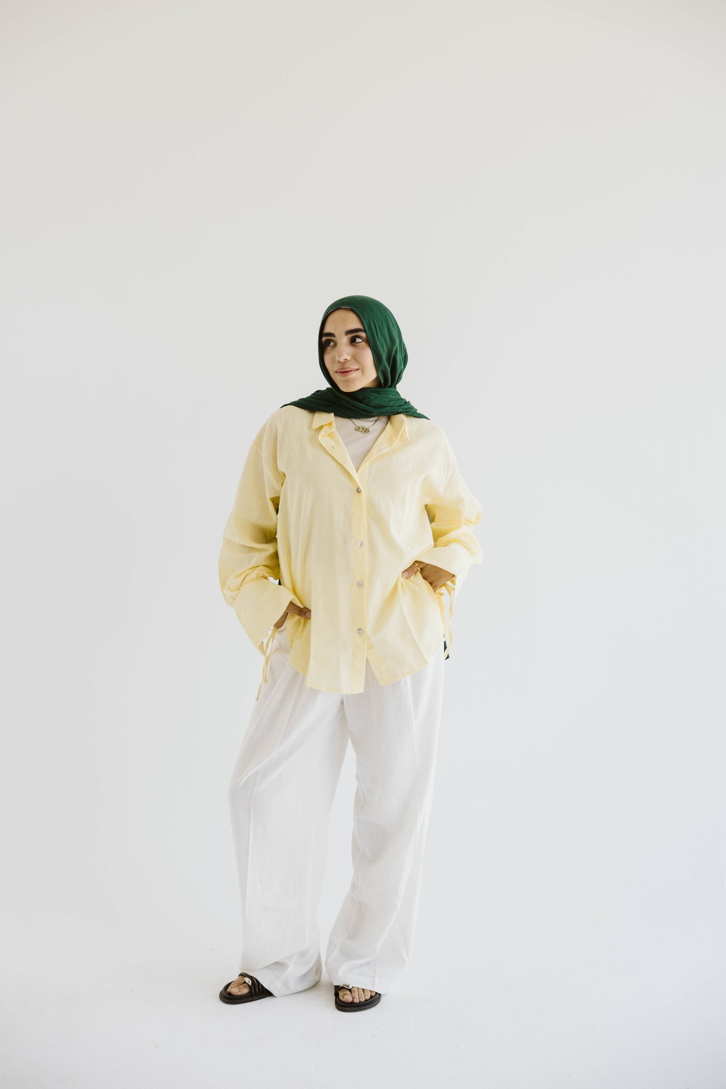 Oversized Linen Shirt with Back Tie – Light Yellow