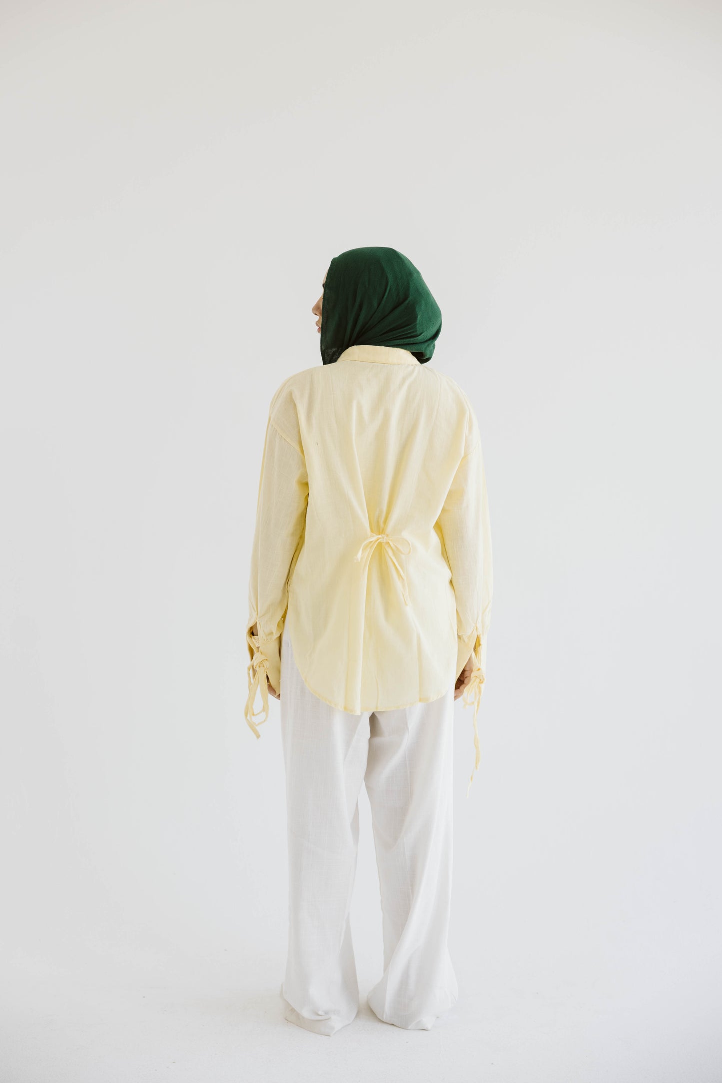 Oversized Linen Shirt with Back Tie – Light Yellow