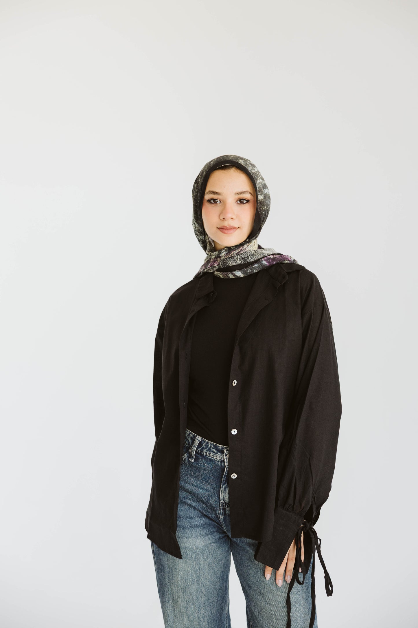 Oversized Linen Shirt with Back Tie –in Black