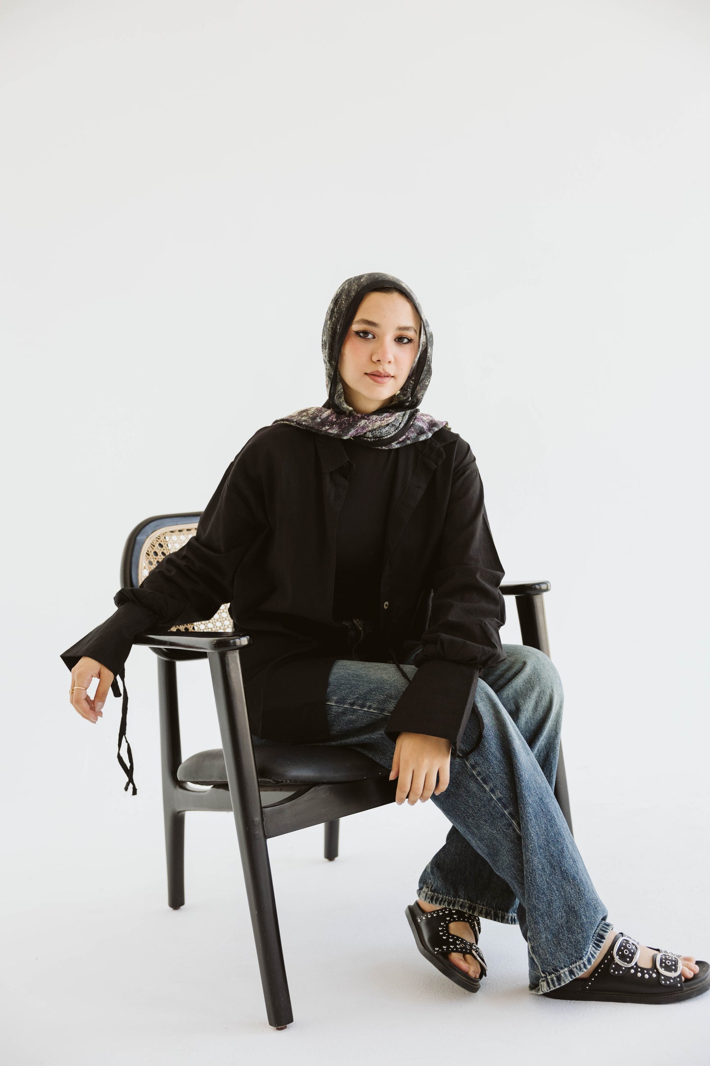 Oversized Linen Shirt with Back Tie –in Black