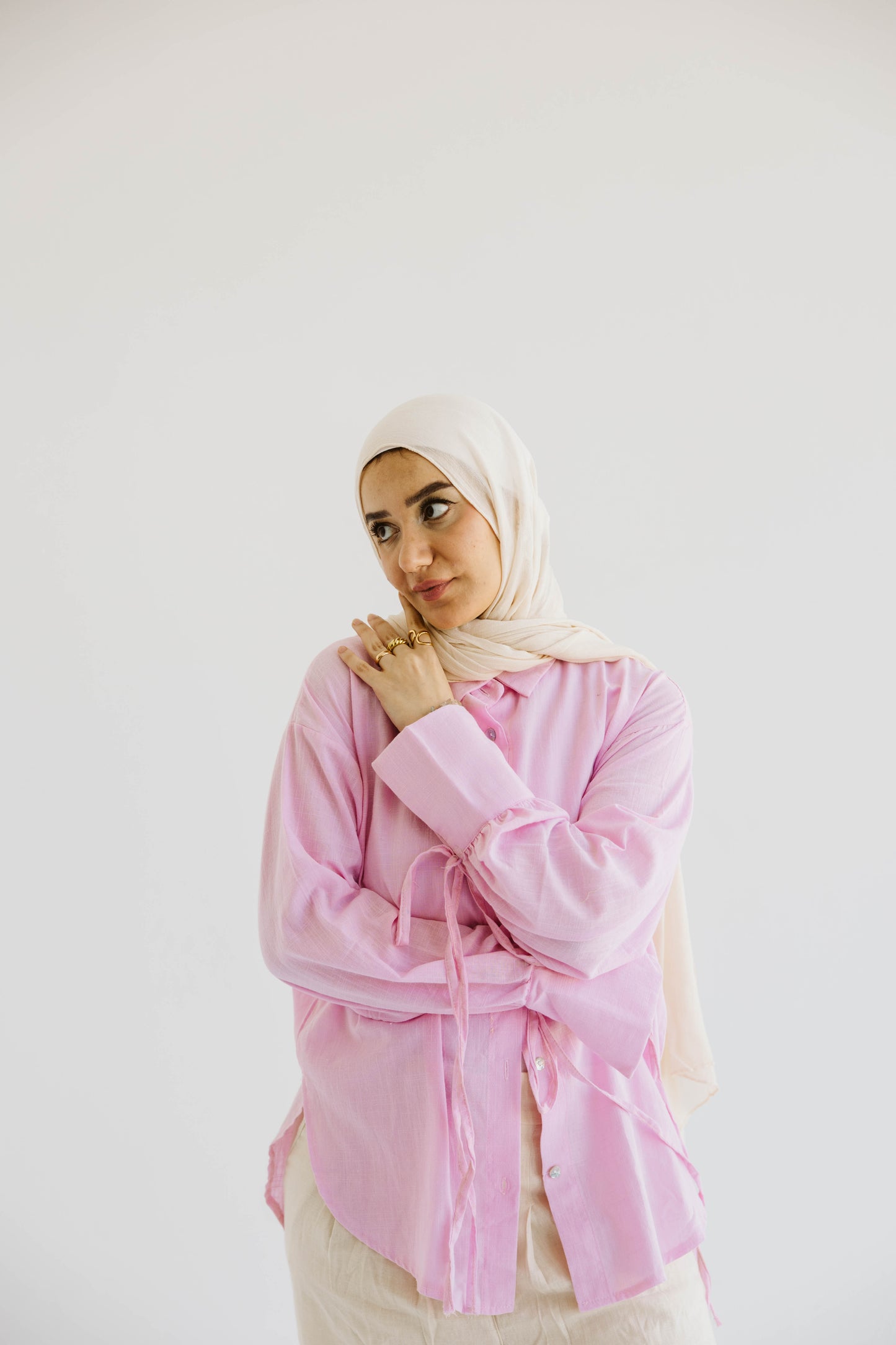Oversized Linen Shirt with Back Tie – Rose Pink