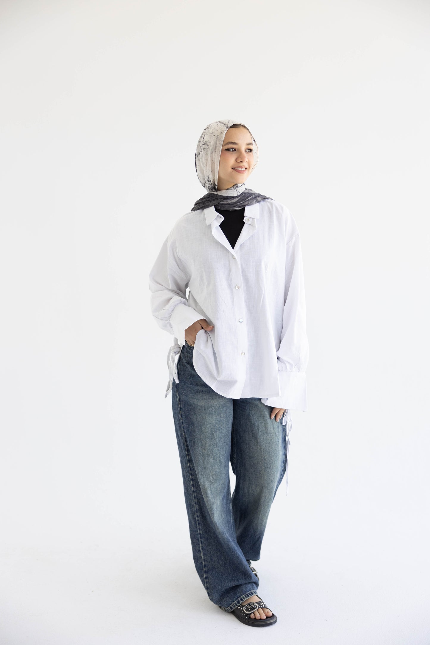 Oversized Linen Shirt with Back Tie –in White