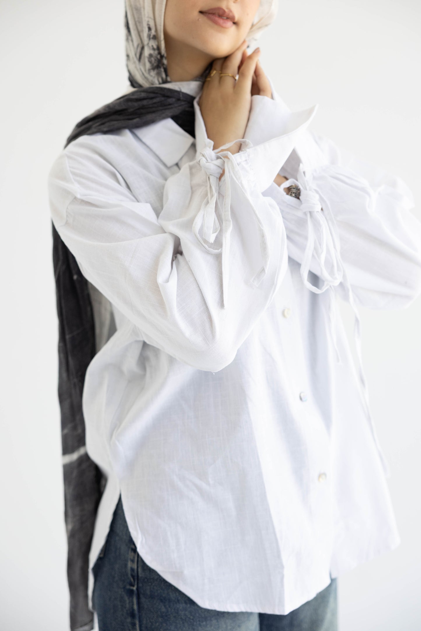 Oversized Linen Shirt with Back Tie –in White