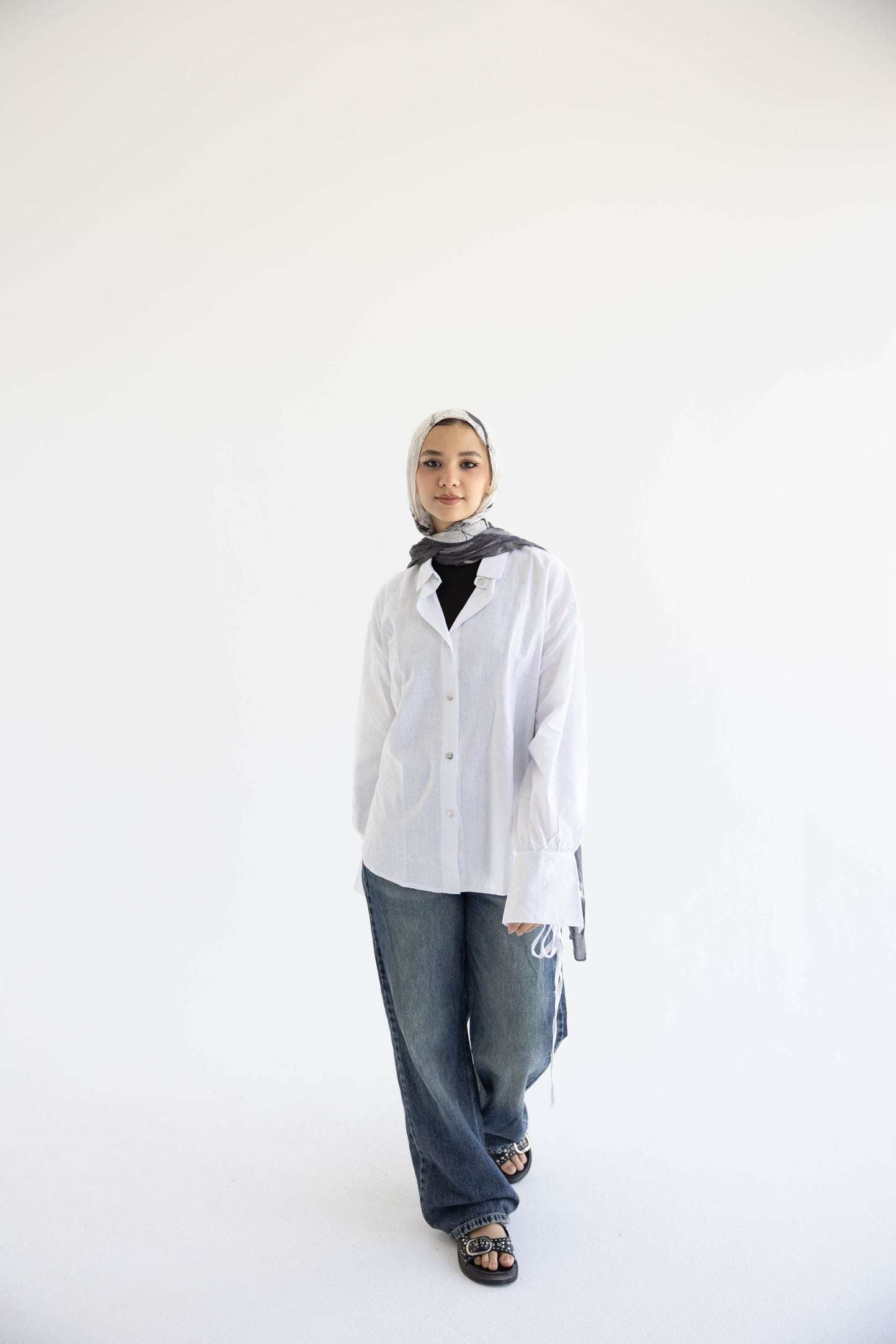 Oversized Linen Shirt with Back Tie –in White
