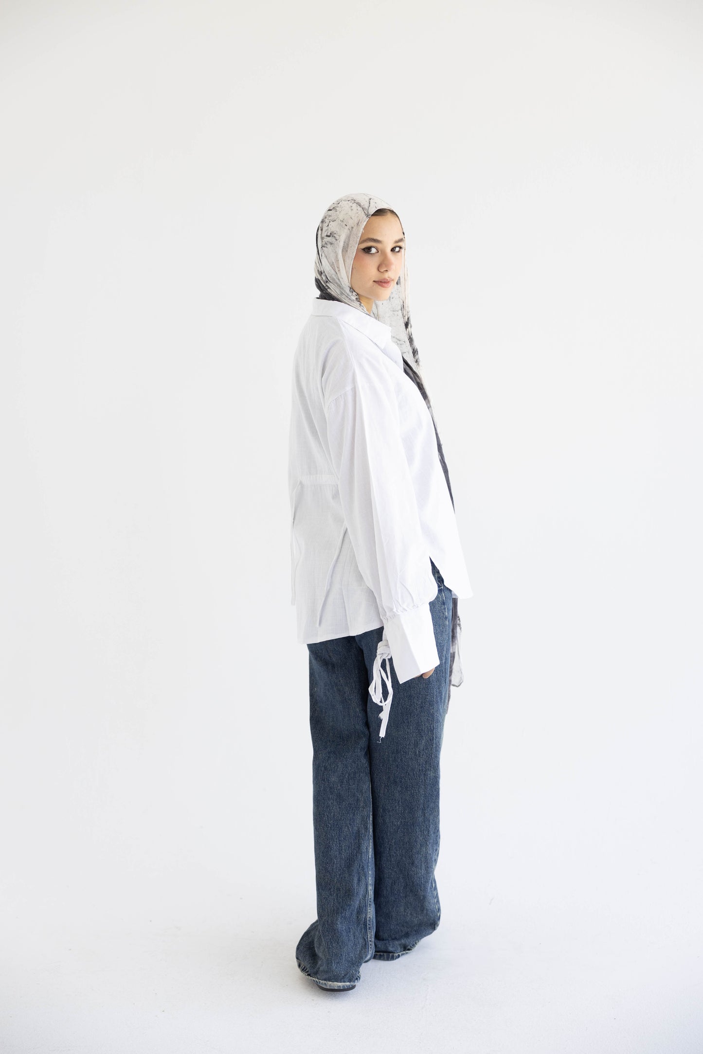 Oversized Linen Shirt with Back Tie –in White