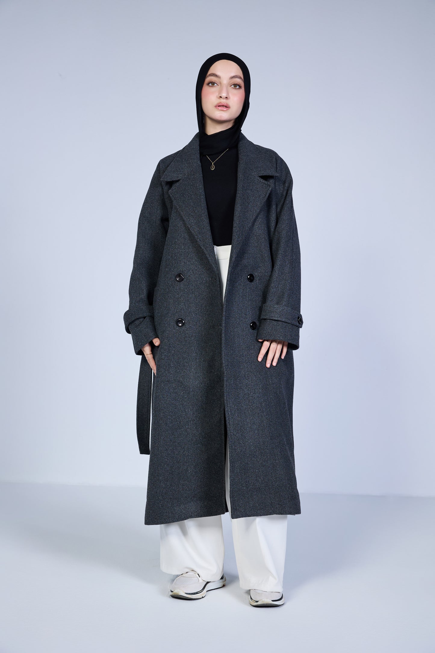 Minimal Wool-Blend Long Coat – Charcoal Grey