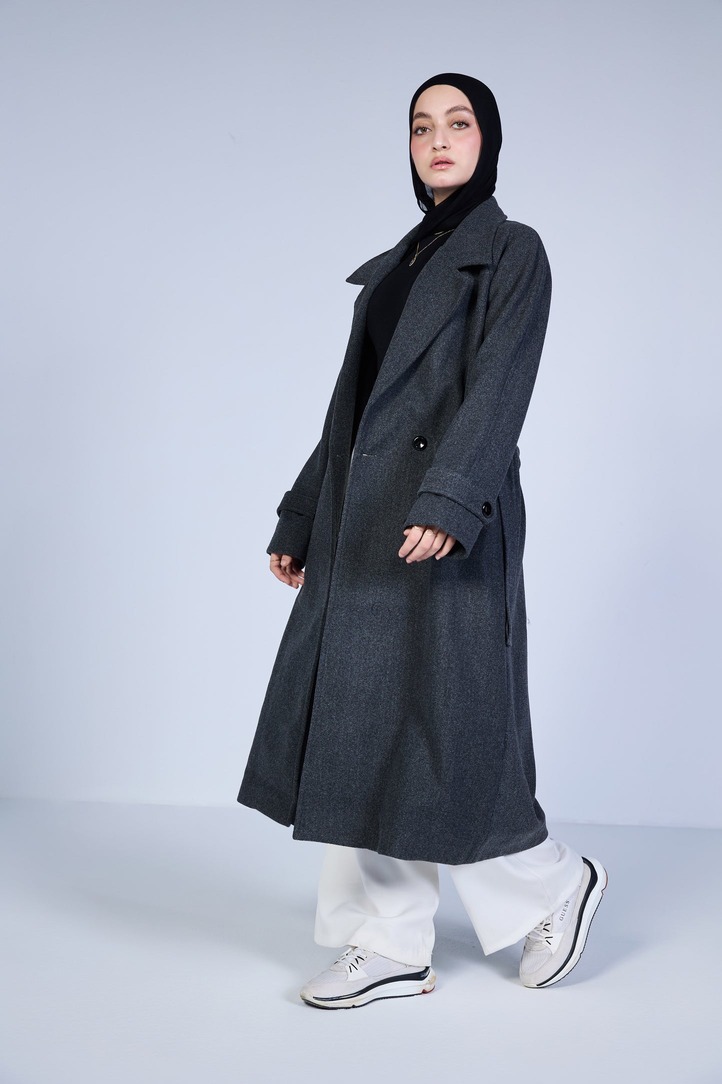Minimal Wool-Blend Long Coat – Charcoal Grey