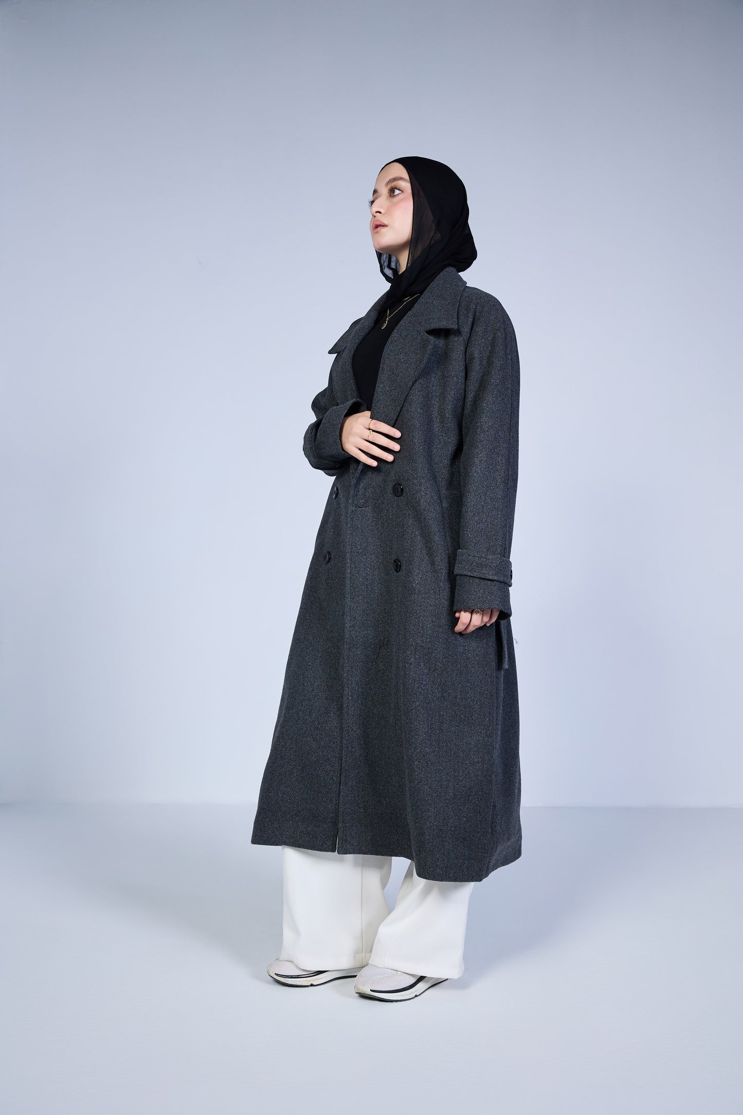 Minimal Wool-Blend Long Coat – Charcoal Grey