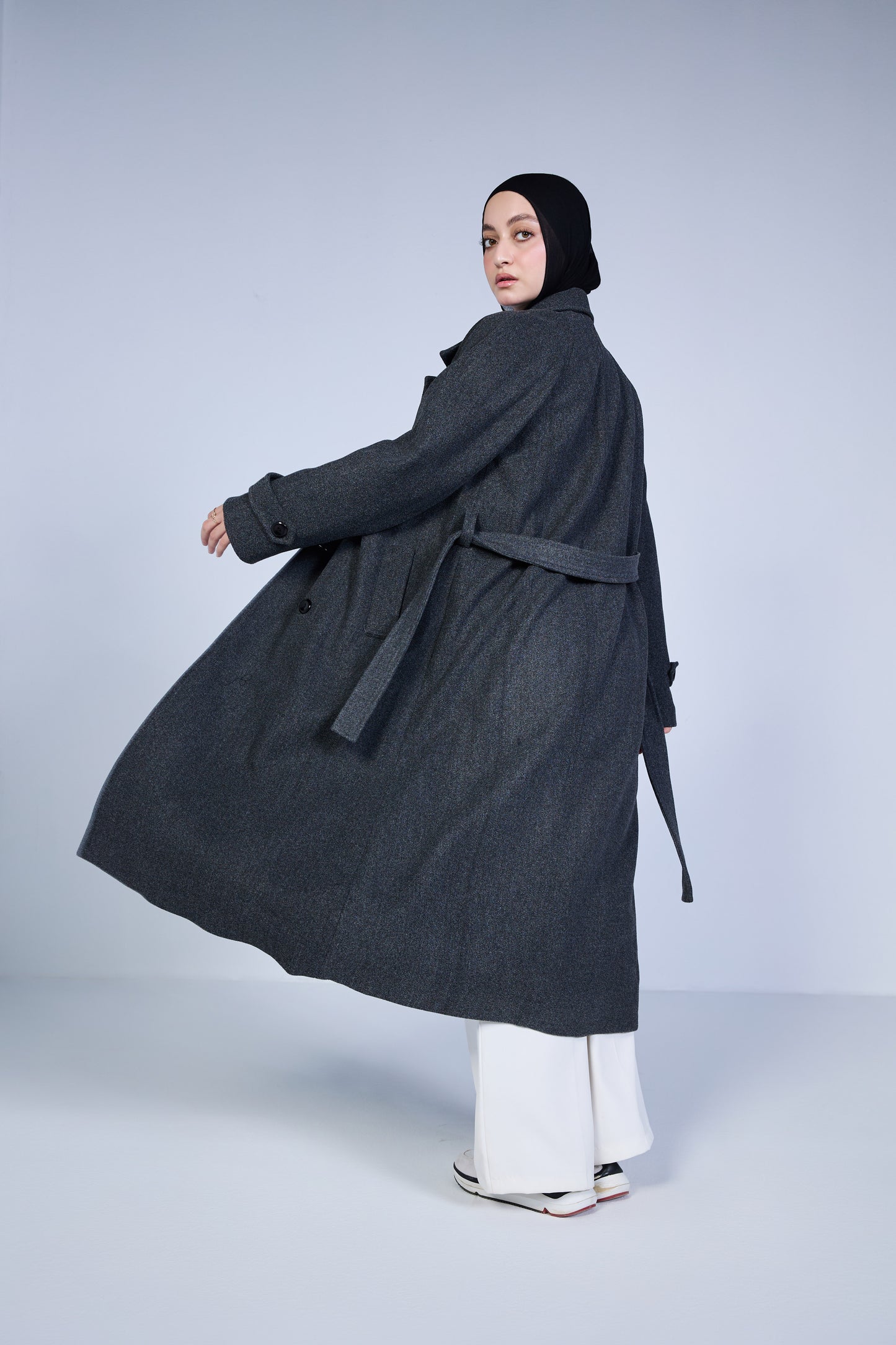 Minimal Wool-Blend Long Coat – Charcoal Grey