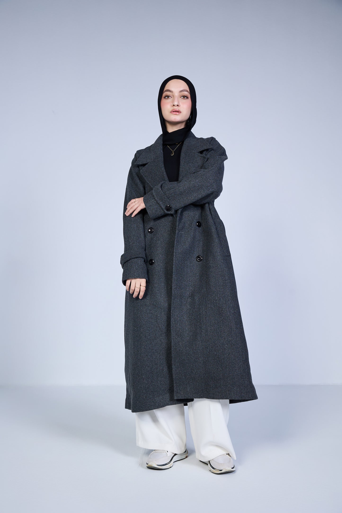 Minimal Wool-Blend Long Coat – Charcoal Grey