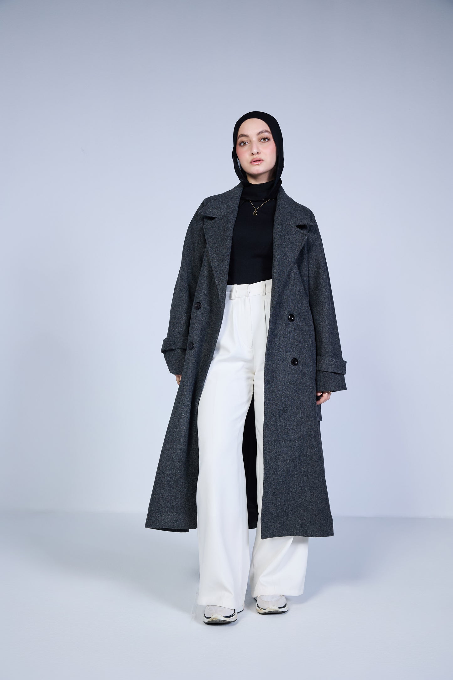 Minimal Wool-Blend Long Coat – Charcoal Grey