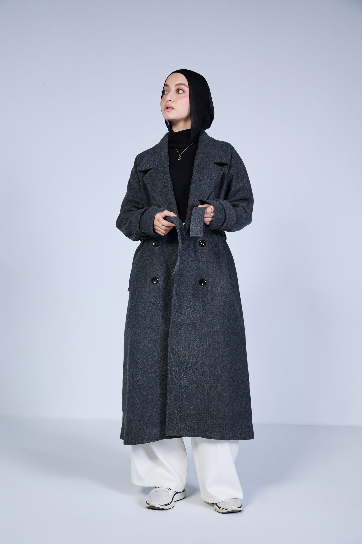 Minimal Wool-Blend Long Coat – Charcoal Grey