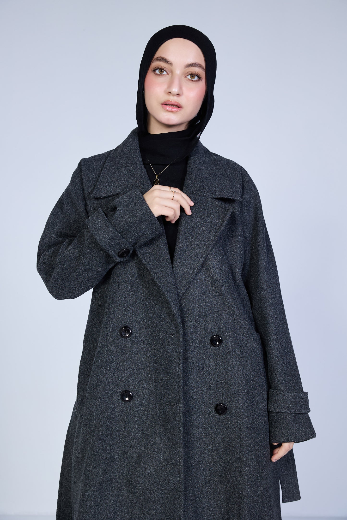 Minimal Wool-Blend Long Coat – Charcoal Grey