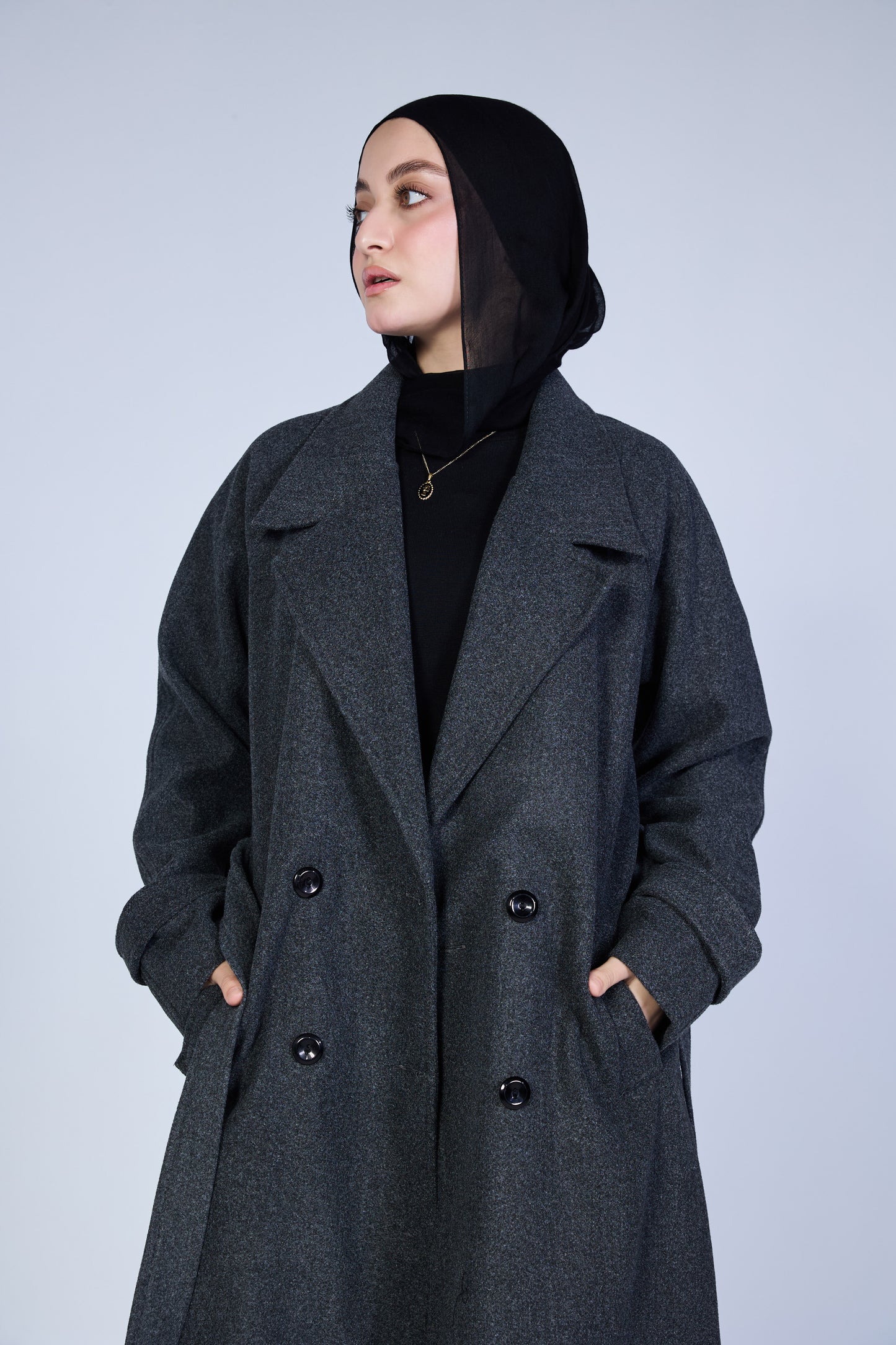 Minimal Wool-Blend Long Coat – Charcoal Grey