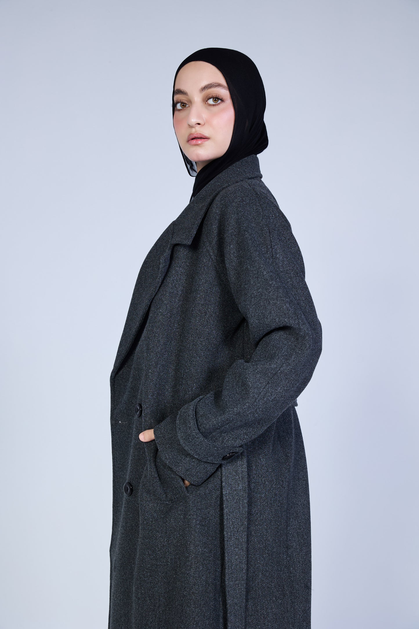 Minimal Wool-Blend Long Coat – Charcoal Grey