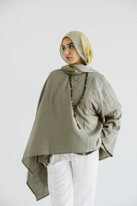 Minimalist Olive Asymmetrical Cape Top