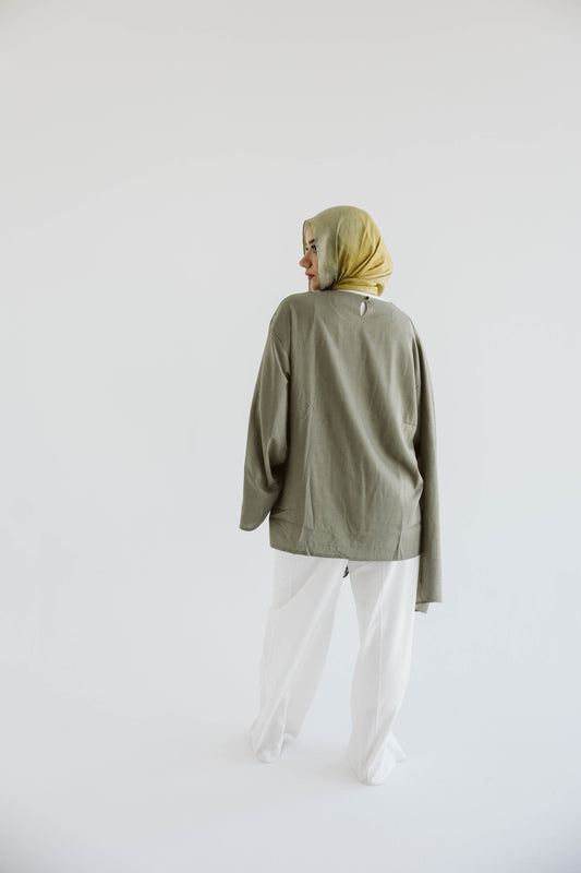 Minimalist Olive Asymmetrical Cape Top