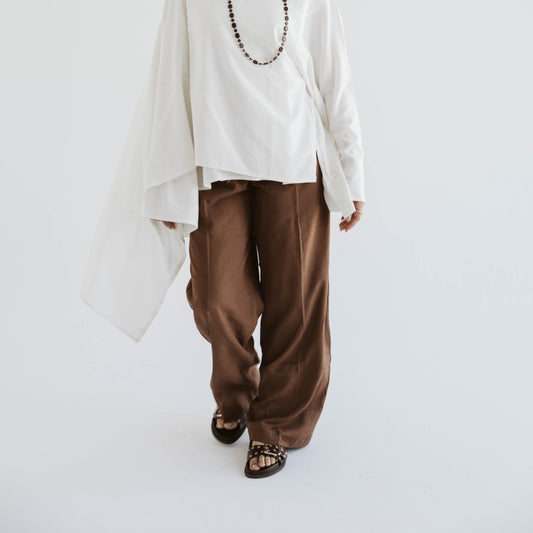 Linen Wide-Leg Pant in Rich Brown