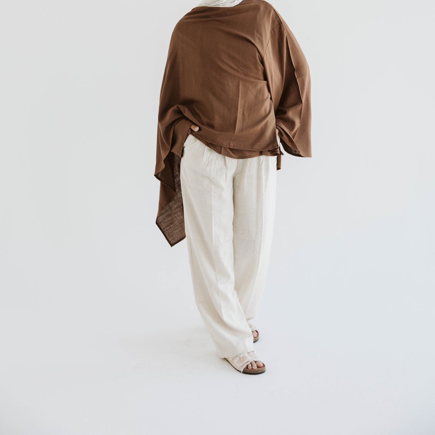 Pure Linen Beige Wide-Leg Pant
