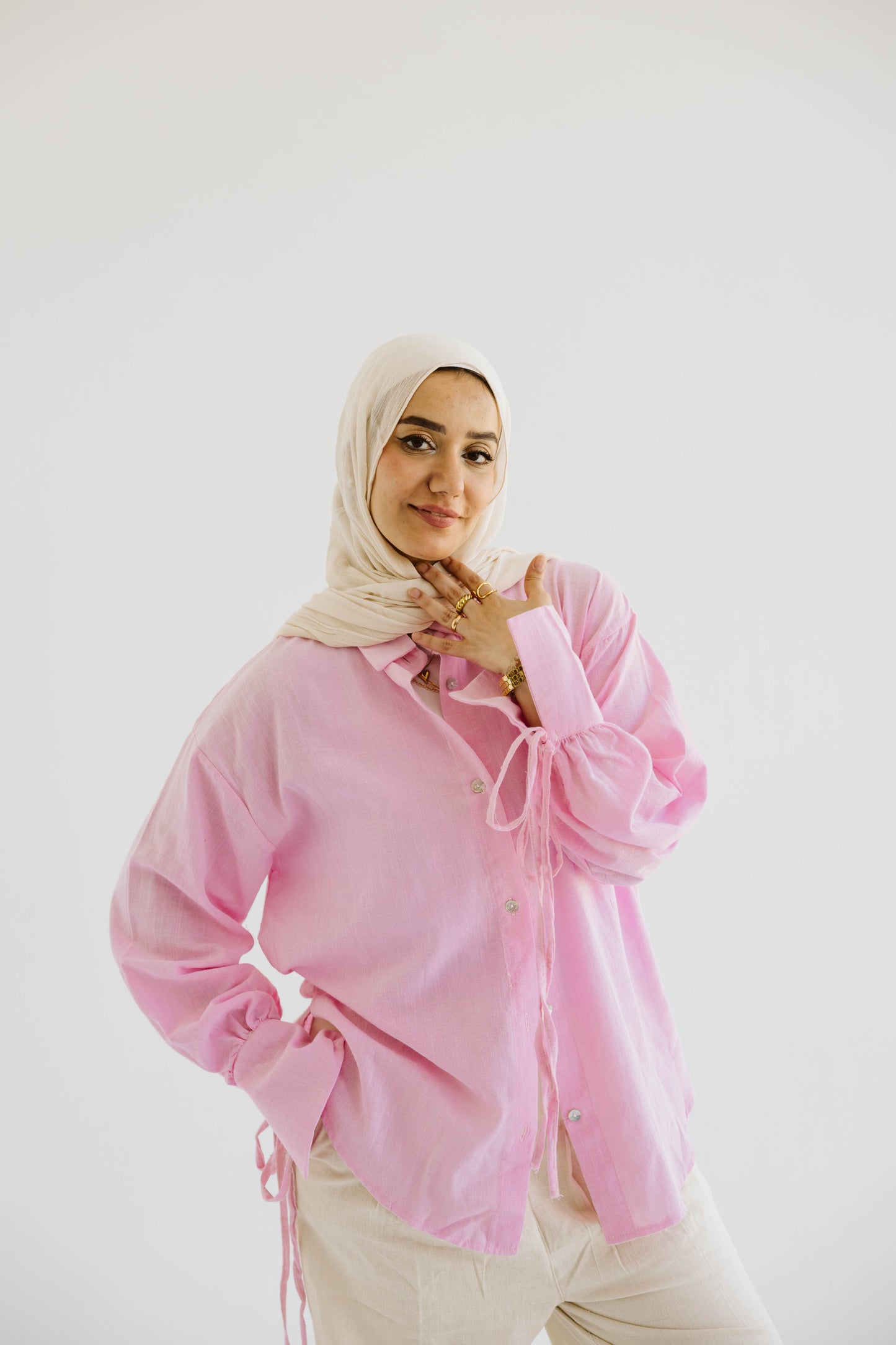 Oversized Linen Shirt with Back Tie – Rose Pink