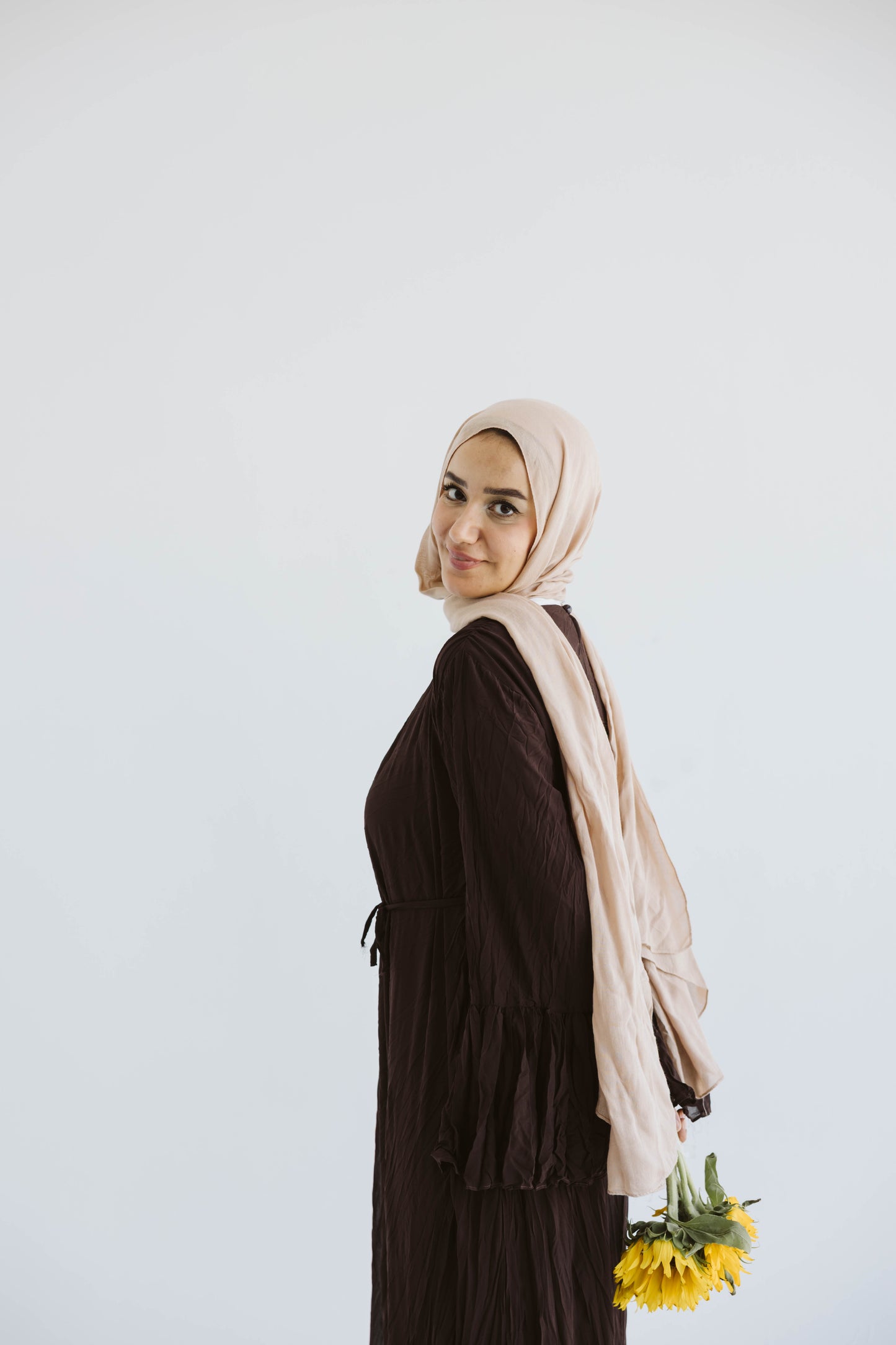 Crush Pleated Long Dress in Chocolate Brown