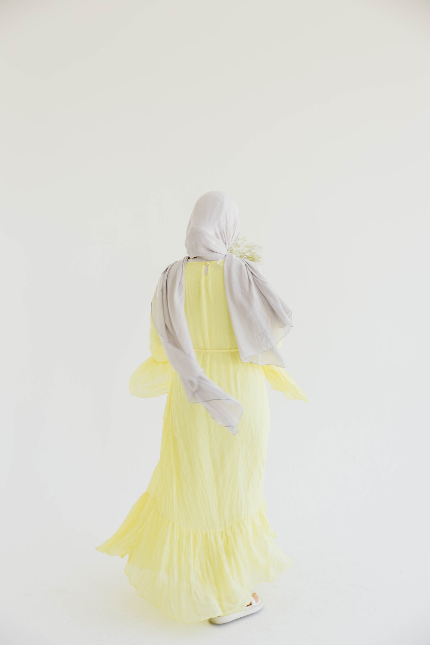 Crush Pleated Long Dress in Butter Yellow